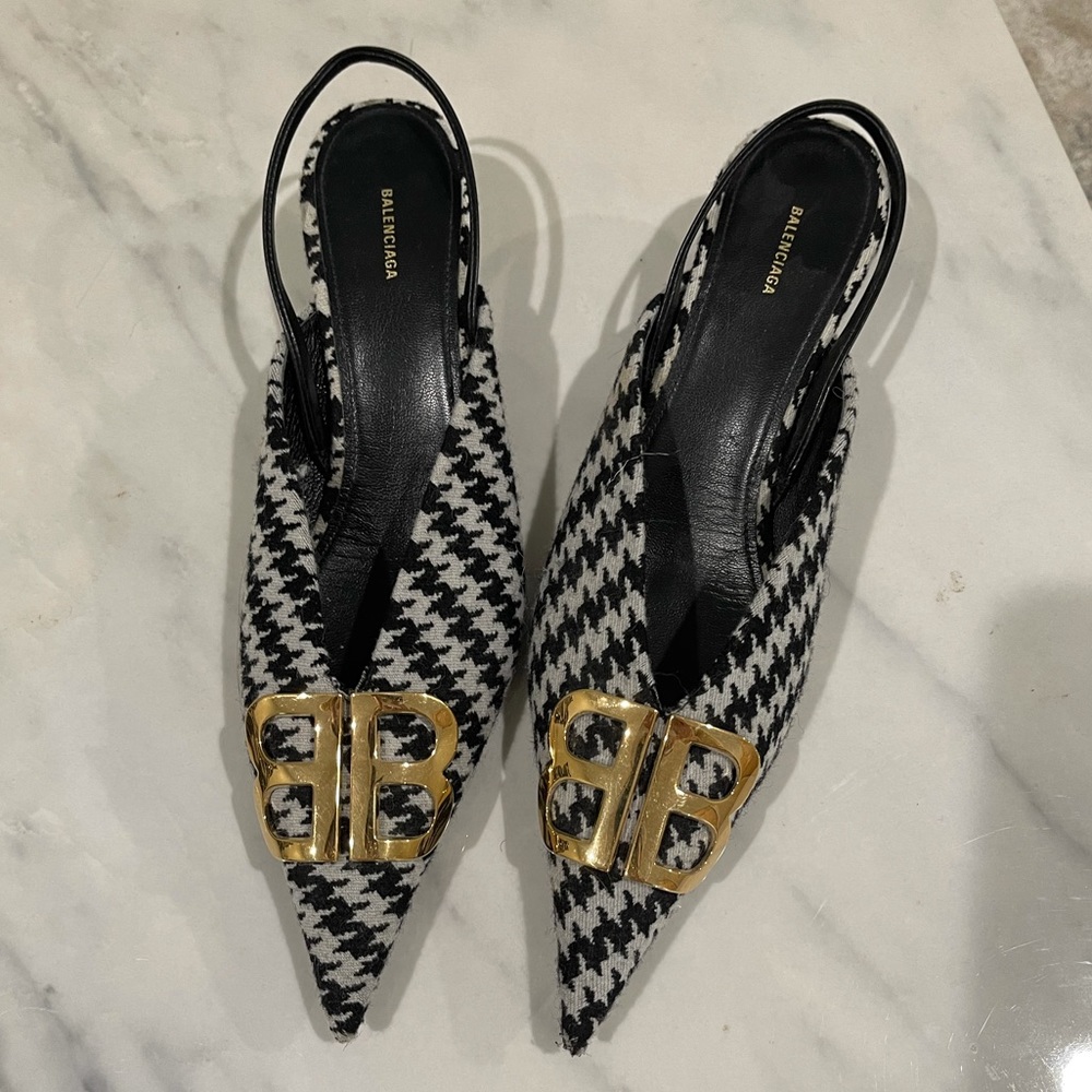 Balenciaga BB Knife Houndstooth Slingback Pumps
